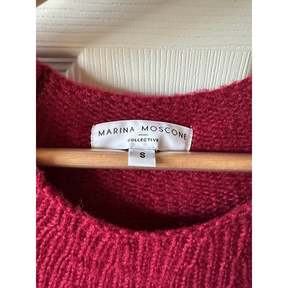 Marina‎ Moscone Red Knit Sweater Dress Fringe Trim Long Sleeve Midi S - Picture 4 of 5